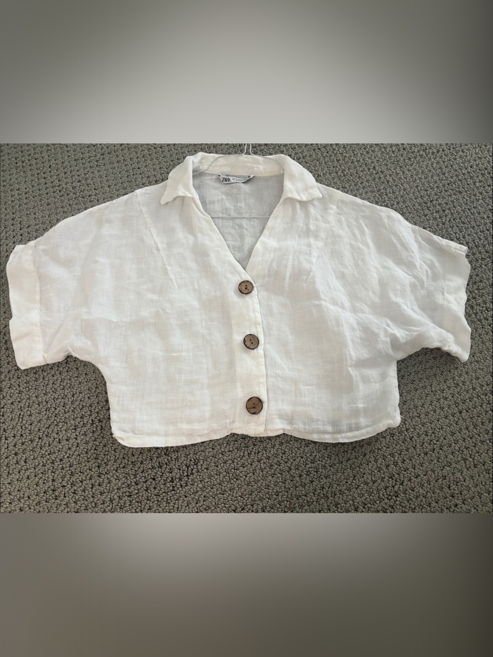 Zara White Cropped Linen collar loose shortsleeves Button Front Boxy Top XS